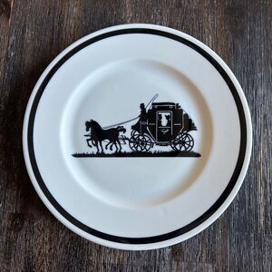 Stagecoach Early American Silhouettes White Black Plate Syracuse China 10.5 in